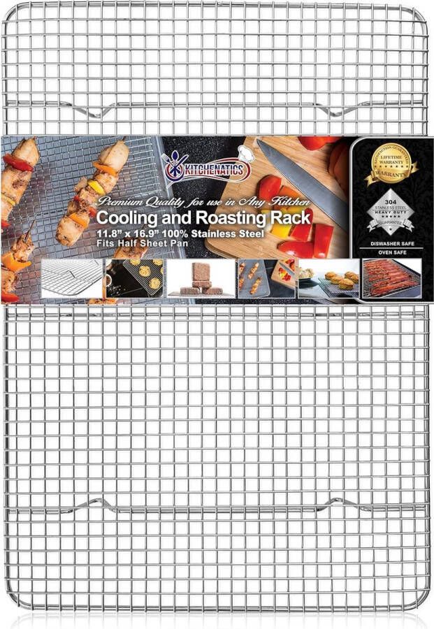 Roestvrijstalen grillrek en koelrek past op bakplaten voor het bakken van koekjes en cakes roken grillen en koelen roestbestendig en ovenbestendig (29 97 cm x 42 93 cm)