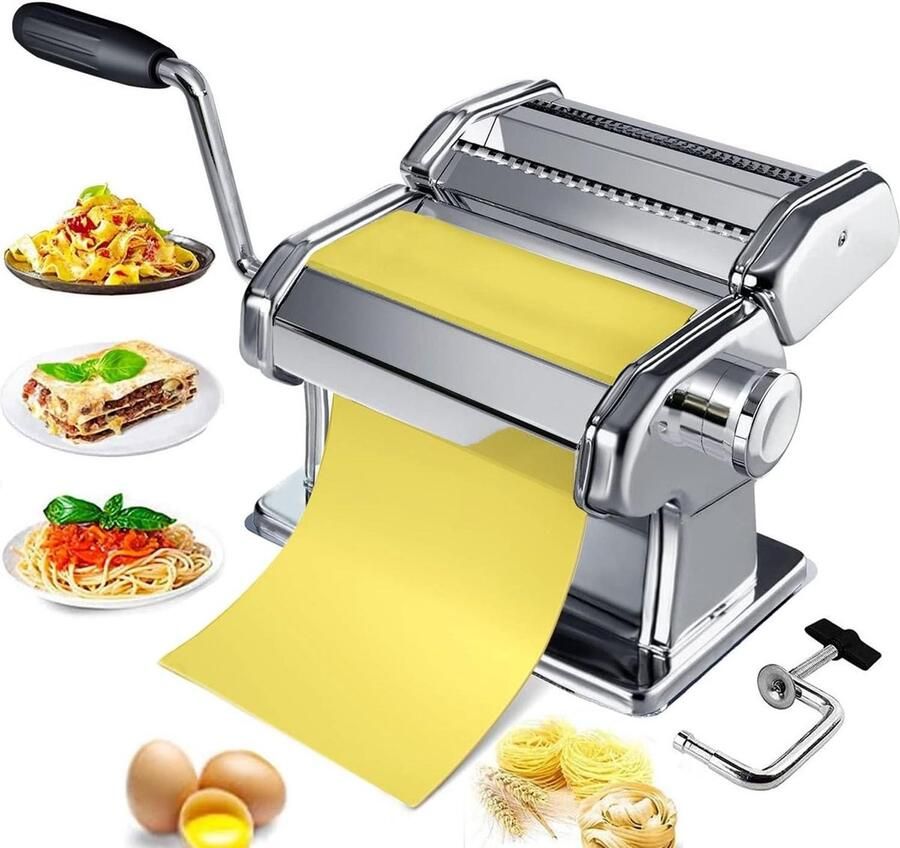 Roestvrijstalen handmatige pastamaker instelbare dikte-instellingen noedelmaker voor spaghetti fettuccini lasagne 05-25 mm