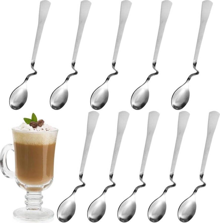 Roestvrijstalen honinglepel 10 stuks jamlepel melk koffie roerlepel hangende kopjeslepel latte macchiato-lepel longdrinklepel met knik voor thuis kantoor café reizen