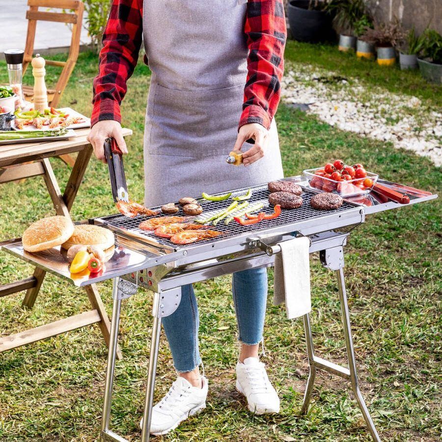 Roestvrijstalen houtskoolbarbecue inklapbaar outdoor BBQ draagbare campingbarbecue staande grill grillwagen kolengrillm 74 x 33 5 x 71 5 cm