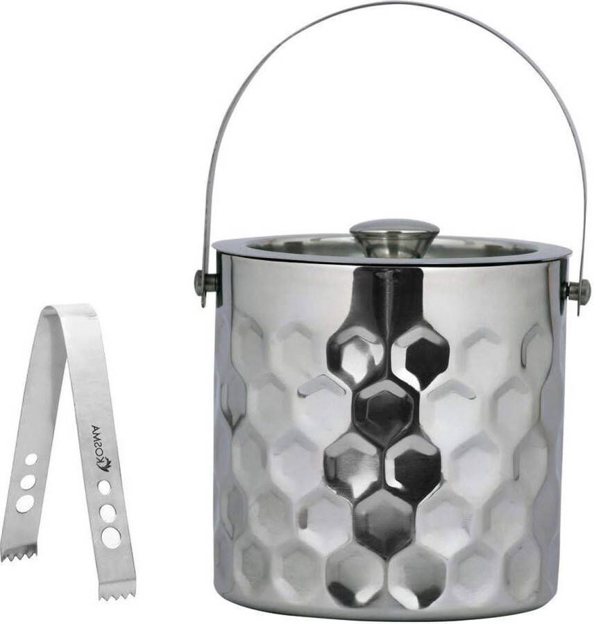 Roestvrijstalen ijsemmer dubbele muur en ijstang liter gehamerd afwerking Ice Cube emmer Designer Ljsemmer