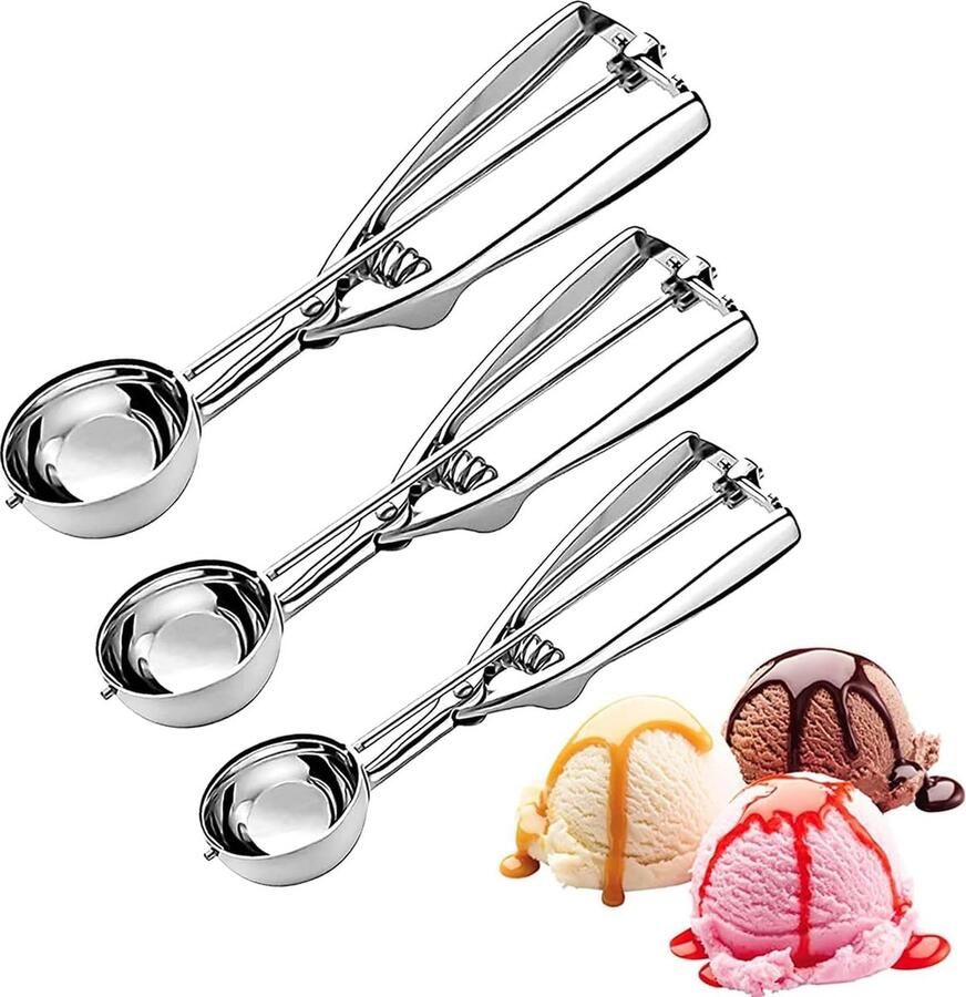 Roestvrijstalen ijslepel Txeouse Koekjesschepset 4cm 5cm 6cm 3 stuks Verschillende maten Koekjesschep voor ijskoekjes Taartdeeg Meloen Aardappelpuree