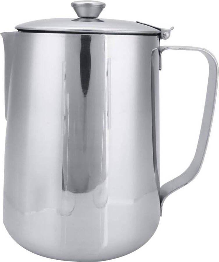 Roestvrijstalen kan met deksel 2000 ml melkkan roestvrij staal koffiepot melkschuimkannetje met deksel voor latte koffie kunst (2000 ml)