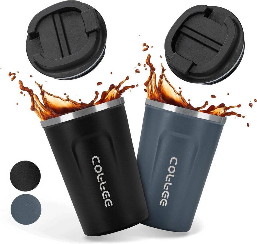 Roestvrijstalen koffiebeker to go thermo 380 ml Thermobeker koffie to go Reismok met lekvrij deksel