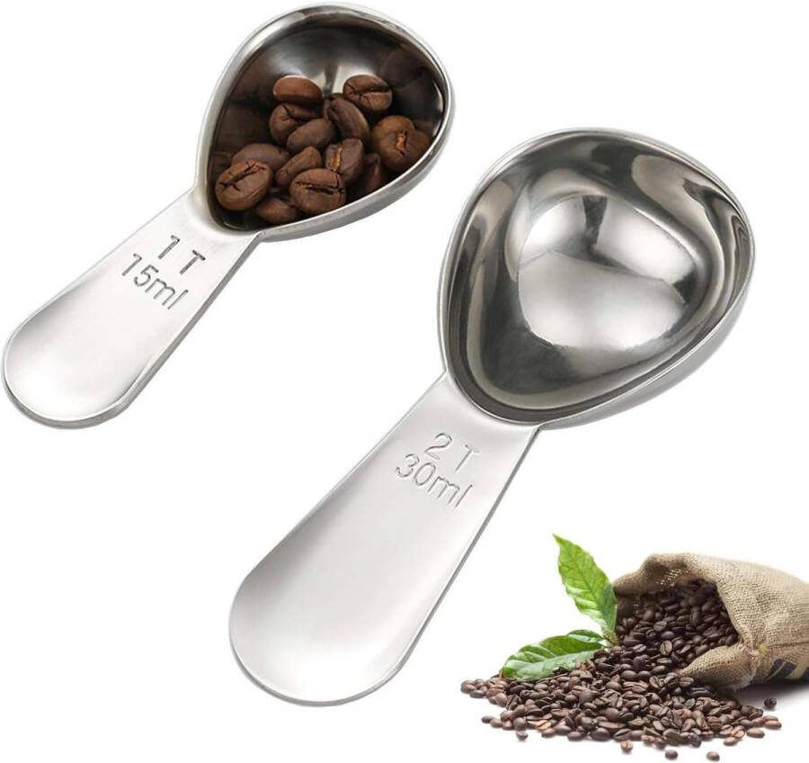 Roestvrijstalen koffielepel portioneerder 2 stuks koffieschep koffielepel portioneerder 15 ml en 30 ml herbruikbare ronde koffielepel portioneerder voor koffiedik bonen