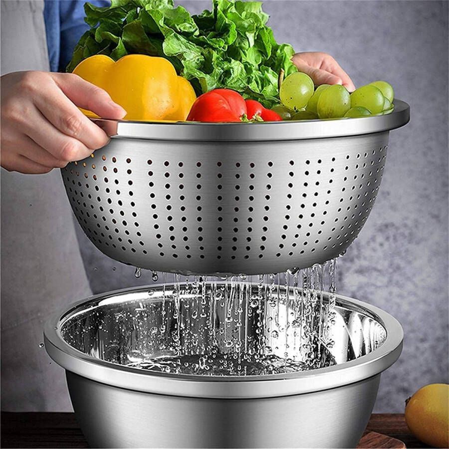 Roestvrijstalen kom Mengkom van roestvrij staal Spaghetti zeef Rijstkom Metalen kom voor in de keuken Vaatwasmachinebestendig (24 cm)