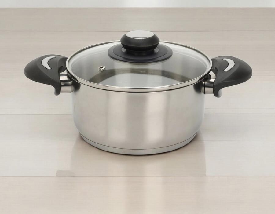 Roestvrijstalen kookpan met glazen deksel 2 1 l 18 x 14 cm universele kookpan met handgrepen pan voor pasta soepen sauzen aardappelen voor alle warmtebronnen vaatwasmachinebestendig