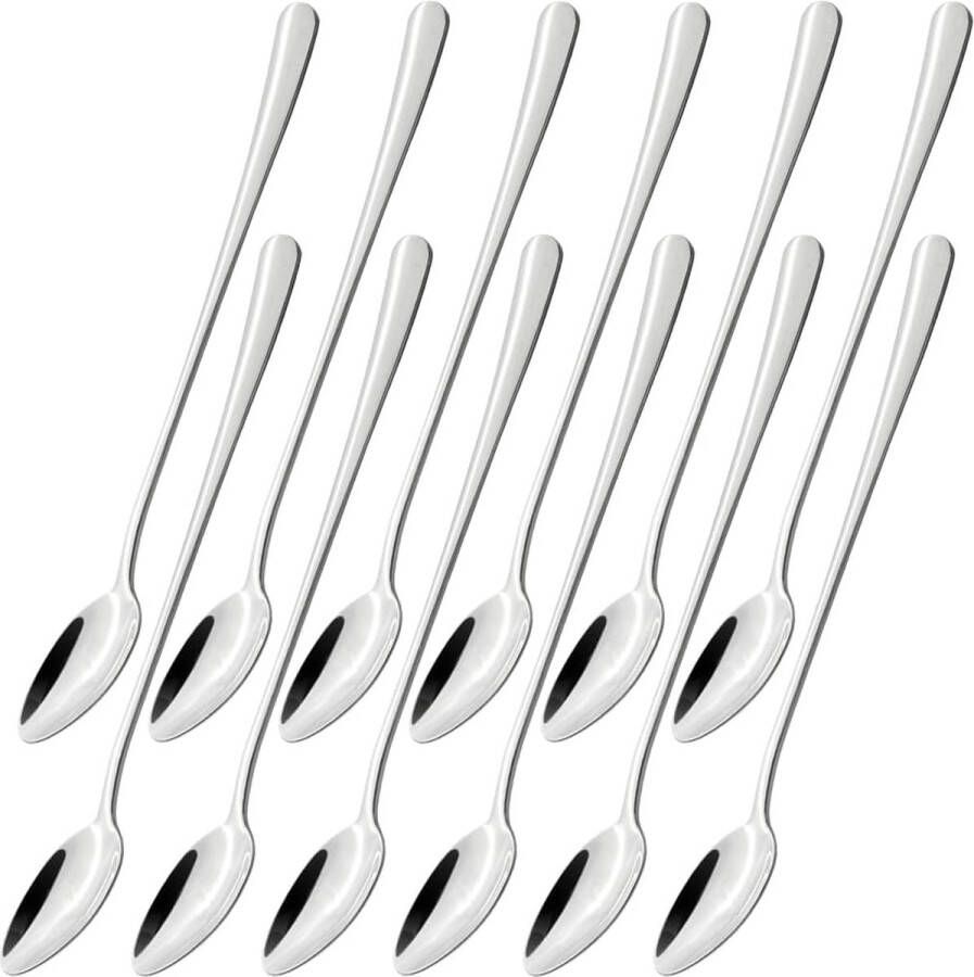 Roestvrijstalen lepel met lange handgreep 21 cm cocktaillepel koffielepel set van 12