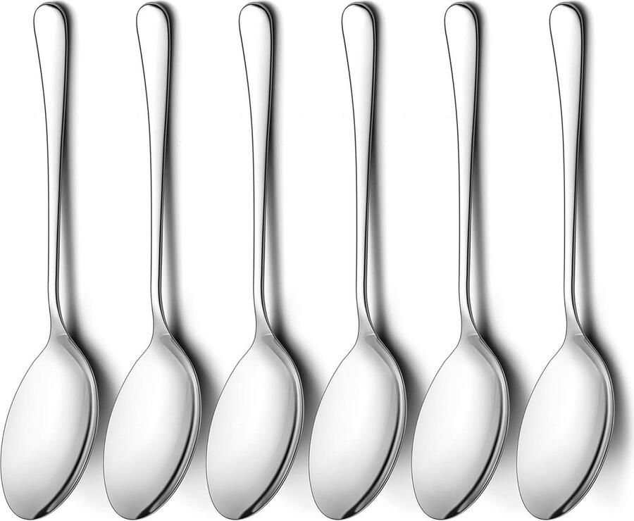 Roestvrijstalen lepel Soeplepel Koffielepel 8 7 inch (22 1 cm) Serveerlepel Set Saladelepel Eetlepel Buffet Banket Bestek Keuken Restaurant Serveerbestek 6-delig
