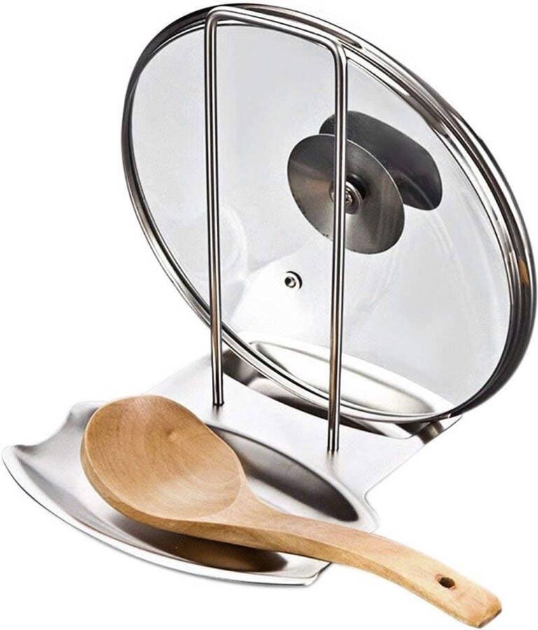 Roestvrijstalen lepelstandaard pannendekselhouder dekselhouder (houder voor deksel van kookpan of braadpan en lepel)