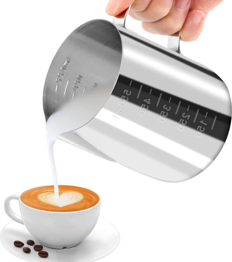 Roestvrijstalen Melkkan met Maatverdeling voor Barista Koffie en Latte Art 600 ml