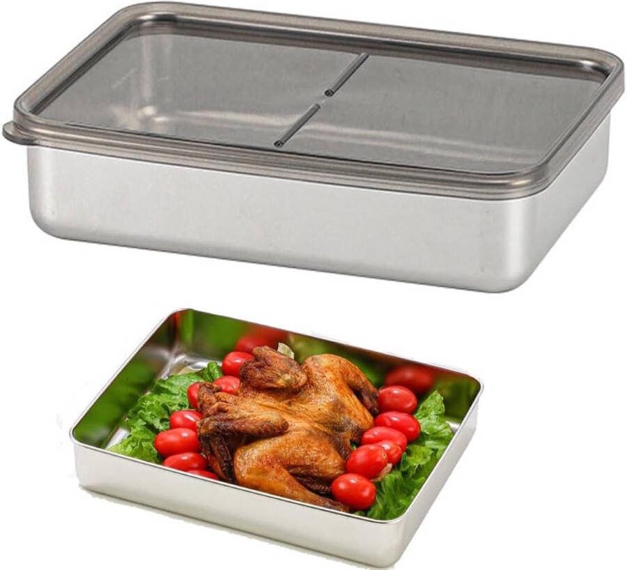 Roestvrijstalen opbergbox koelkastorganizer met deksel opbergdoos koelkast worst kaas koelkastorganizer met deksel 800 ml 20 cm x 14 cm x 4 5 cm