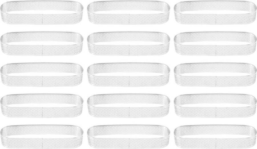 Roestvrijstalen Ovale Taartvormen Set van 15 Stuks Perforatie Taartvormen voor Bakken Ronde Ringvorm voor Cakes Mousse Taarten Quiche