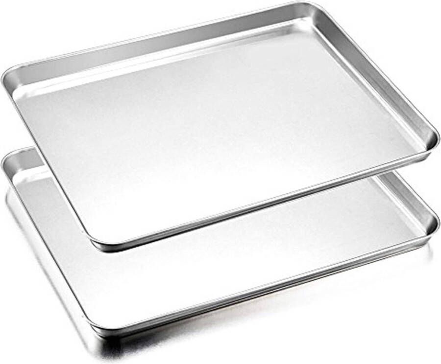 Roestvrijstalen ovenplaat 2-delige set 40 x 30 x 25 cm rechthoekige bakplaat voor oven en serveren niet giftig gemakkelijk te reinigen sheet pan extender