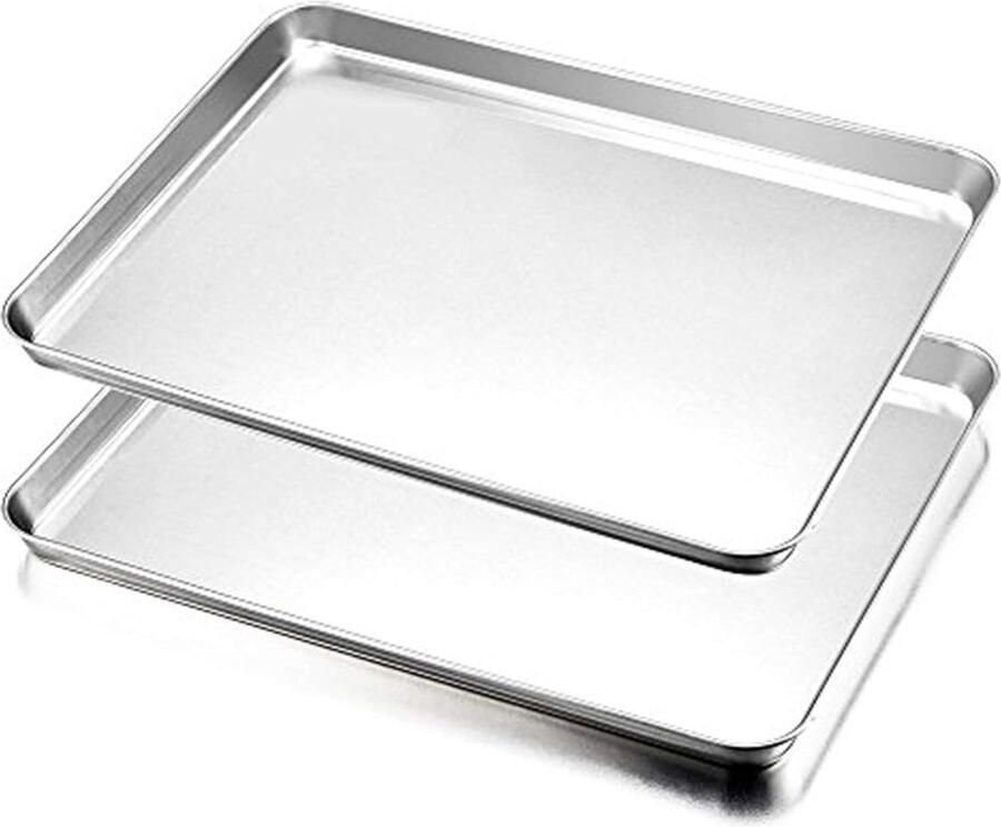 Roestvrijstalen ovenplaat taartplaat set van 2 40 x 30 x 2 5 cm rechthoekige vetpan ovenschaal voor bakken en serveren niet giftig en gezond gemakkelijk te reinigen en