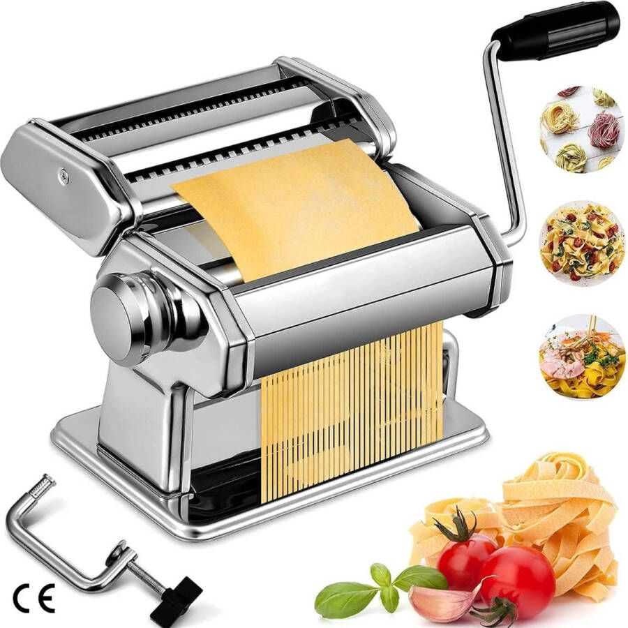 Roestvrijstalen Pastamachine Maak Zelf Verse Pasta en Spaghetti Zilverkleurige Pastamaker Handmatige Pasta Machine met tafelklem