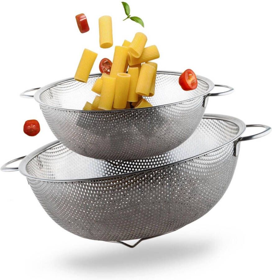 Roestvrijstalen pastazeefjes met microperforatie Groot en klein formaat Vaatwasmachinebestendig Stabiel ontwerp Voor pasta fruit en groenten. Vergiet