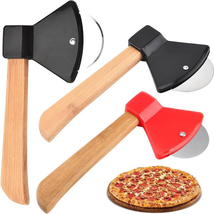 Roestvrijstalen Pizzasnijder Forreen 2 Stuks Pizza Wielsnijder Nieuwigheid Multifunctioneel Non-Stick Bijl Vorm Pizza Snijmachine met Anti-Slip Grip Handvat voor Pizza Brood Taarten Willekeurige kleur