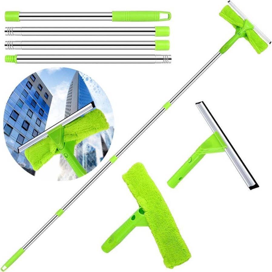 Roestvrijstalen raamwisser Uitschuifbaar 66 inch telescopische raamwasapparatuurset met microvezelschrobber 3 in 1 lange reinigingshulpmiddelen voor glas auto binnen en buiten