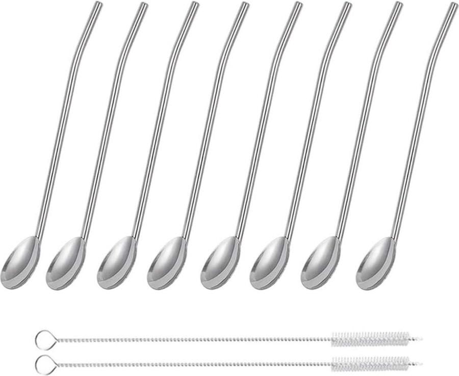 Roestvrijstalen rietjes herbruikbare metalen rietjes metalen rietjes lepels rietjes cocktaillepelset latte macchiato-lepel 8 stuks