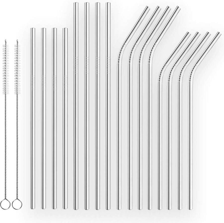 Roestvrijstalen rietjes herbruikbare rietjes herbruikbare rietjes metalen rietjes reinigingsborstels 18 stuks