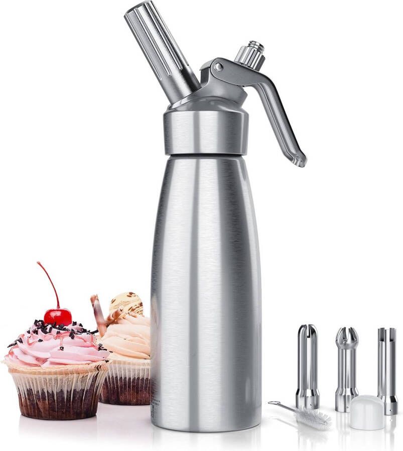 Roestvrijstalen slagroomdispenser Espuma slagroombereider 500 ml geen plastic aluminium 3 roestvrijstalen sproeiers voor N20 gaspatronen slagroom + desserts