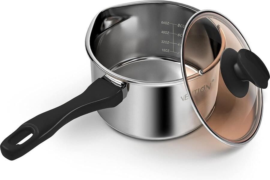 Roestvrijstalen steelpan inductie kleine kookpan met deksel 18 cm 2 liter steelpan met schenktuit