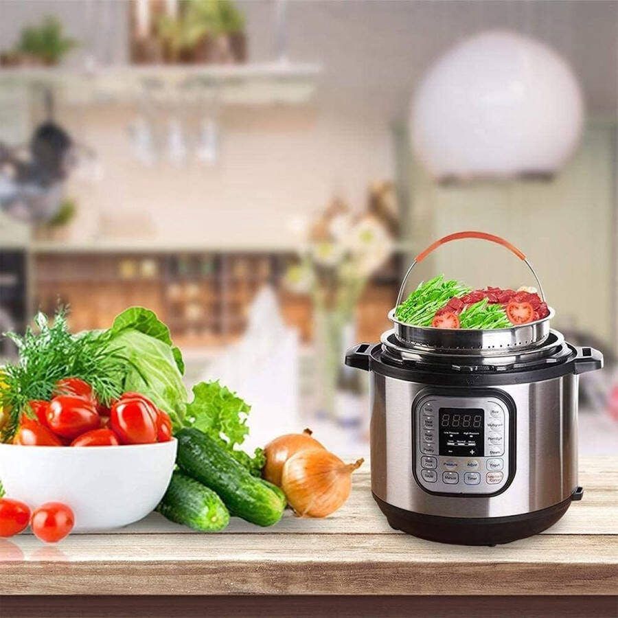 Roestvrijstalen stoompan-inzetstuk toebehoren voor Instant Pot stoommand voor snelkookpan voor het koken van groente met siliconenhandgreep voor het stomen van groenten fruit eieren (3qt)