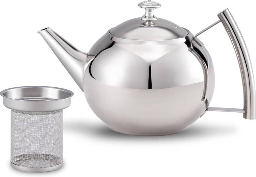 Roestvrijstalen theepot met zetgroep koffiepotketel spiegelgepolijst zilveren stalen theepot (1000ML)