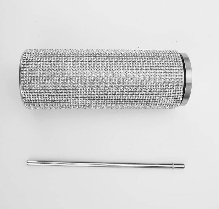 Roestvrijstalen vacuümwaterbeker Bling Rhinestone Tumbler geïsoleerde waterfles met deksel en rietje voor dames meisjes