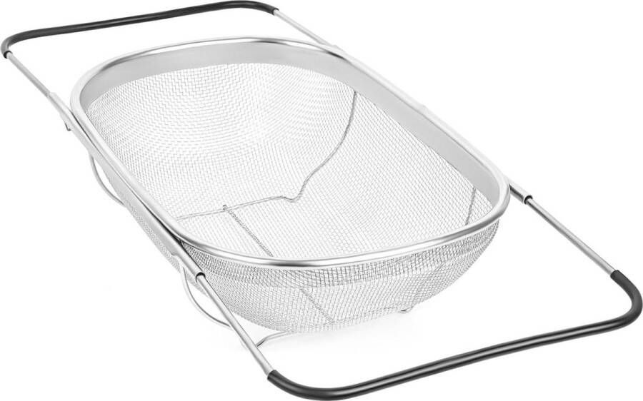 Roestvrijstalen Vergiet Fijne Gaas Vergiet voor Wassen Drainage Pasta Fruit Groentes Uitrekbare Metalen Handvatten Siliconen Grips 9 l Mand