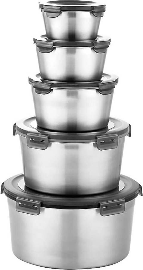 Roestvrijstalen voedselcontainer met luchtdichte deksels 5 stuks herbruikbare Bento lunchbox voor het bewaren van levensmiddelen lekvrij oven vriezer vaatwasmachinebestendig