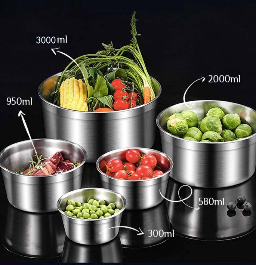 Roestvrijstalen voedselcontainer met luchtdichte deksels herbruikbare bento-lunchbox lekvrij vaatwasser- oven (zonder deksel) (300 ml + 550 ml + 950 ml + 2000 ml)