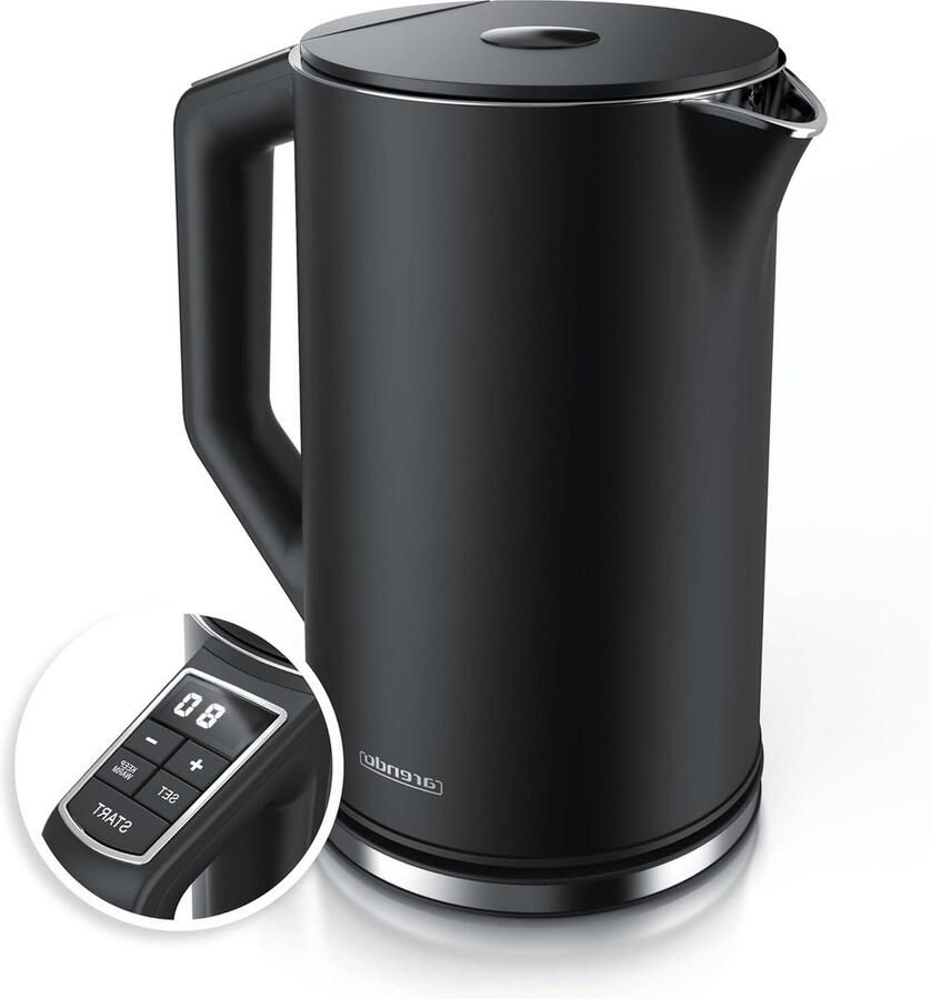 Roestvrijstalen waterkoker met temperatuurinstelling dubbelwandig design theekoker met temperatuurweergave 15 liter 2200 W GS zwart 40-100 graden model ELEGANT