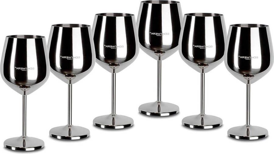 Roestvrijstalen wijnglazen set Rode wijnglazen Kampeerglazen Cocktailglazen Robuuste onbreekbare zilveren editie 6 stuks 21 x 7.3 cm 0.5 L