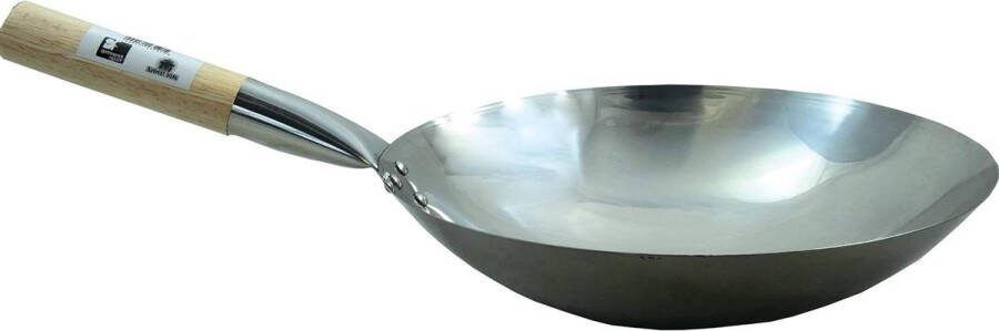 Roestvrijstalen wokpan diameter 30 cm ronde bodem 18 8 grote maat hoge kwaliteit