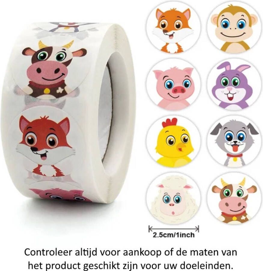 Rol met 500 Boerderij Dieren stickers 2.5 cm diameter Farm Animals Cartoon Schattig Koe Schaap Kip Hond Konijn Varken Big Aap Vos Decoratie Versiering Verjaardag