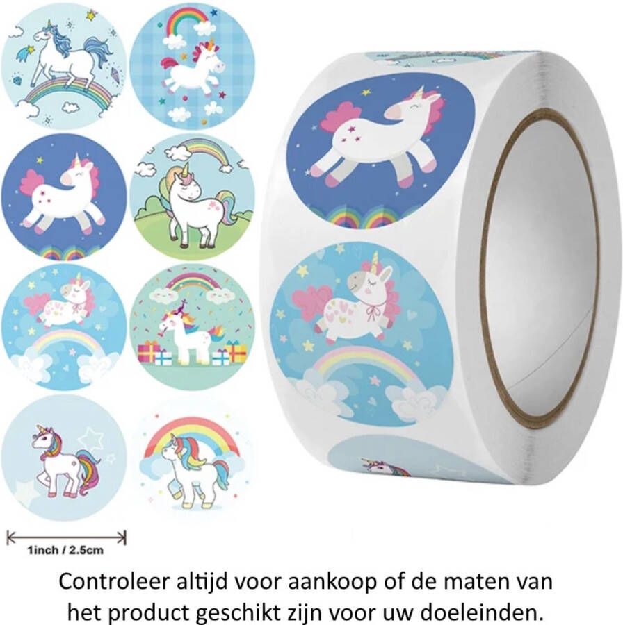 Rol met 500 Eenhoorn stickers 2.5 cm diameter Unicorn on a cloud Eenhoorn op een wolk Regenboog Rainbow Decoratie Versiering Verjaardag