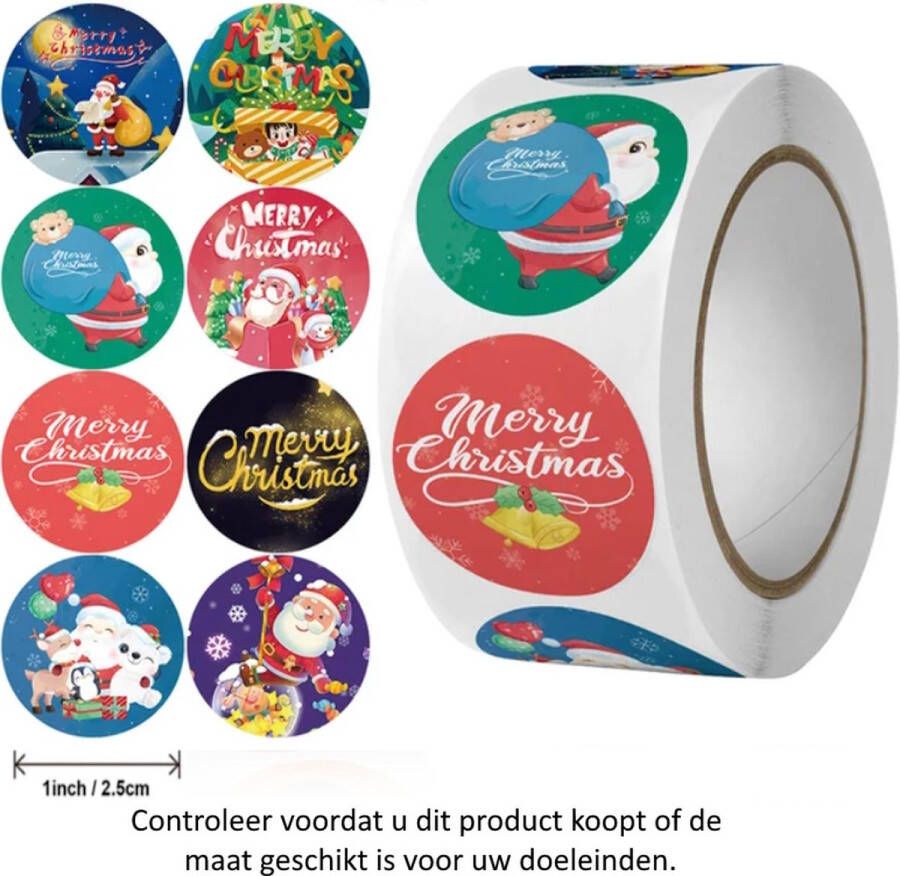 Rol met 500 Kerst stickers 2.5 cm diameter Merry Christmas Kerstman Kerstavond Cadeautjes Rendier Christmas Eve Santa Claus Kado's Decoratie Versiering