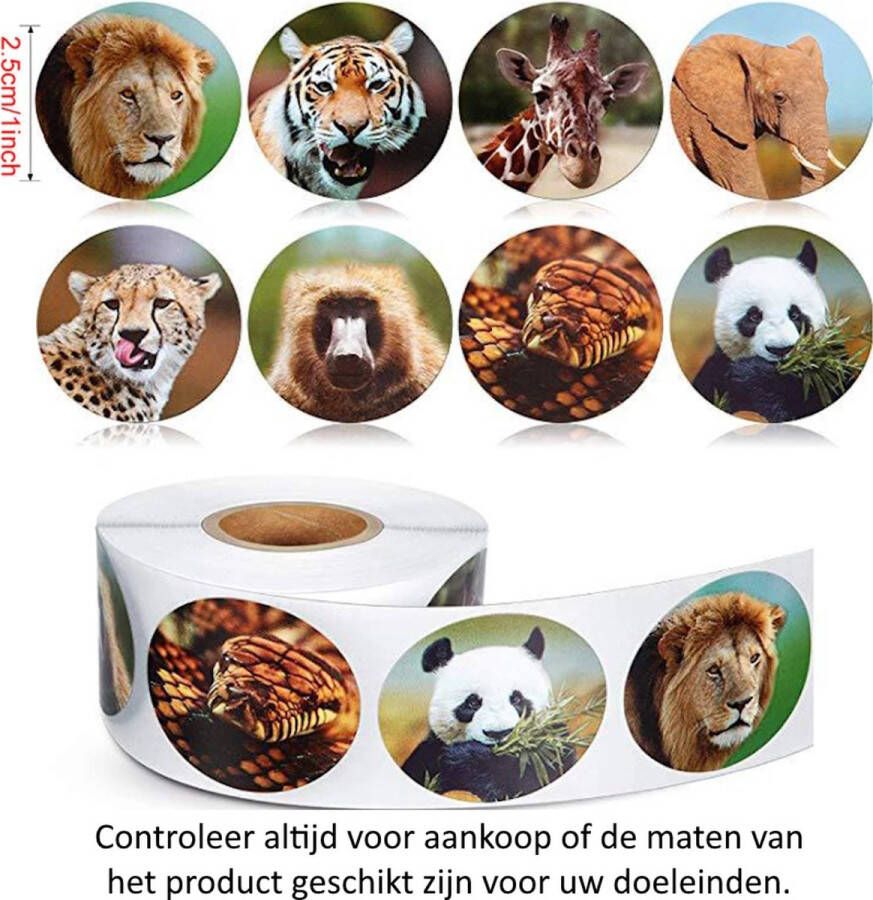 Rol met 500 Realistische Wilde Dieren Foto Stickers 2.5 cm diameter Wild Animals Dierentuin Zoo Cartoon Schattig Leeuw Tijger Giraffe Olifant Panter Aap Slang Panda Decoratie Versiering Verjaardag