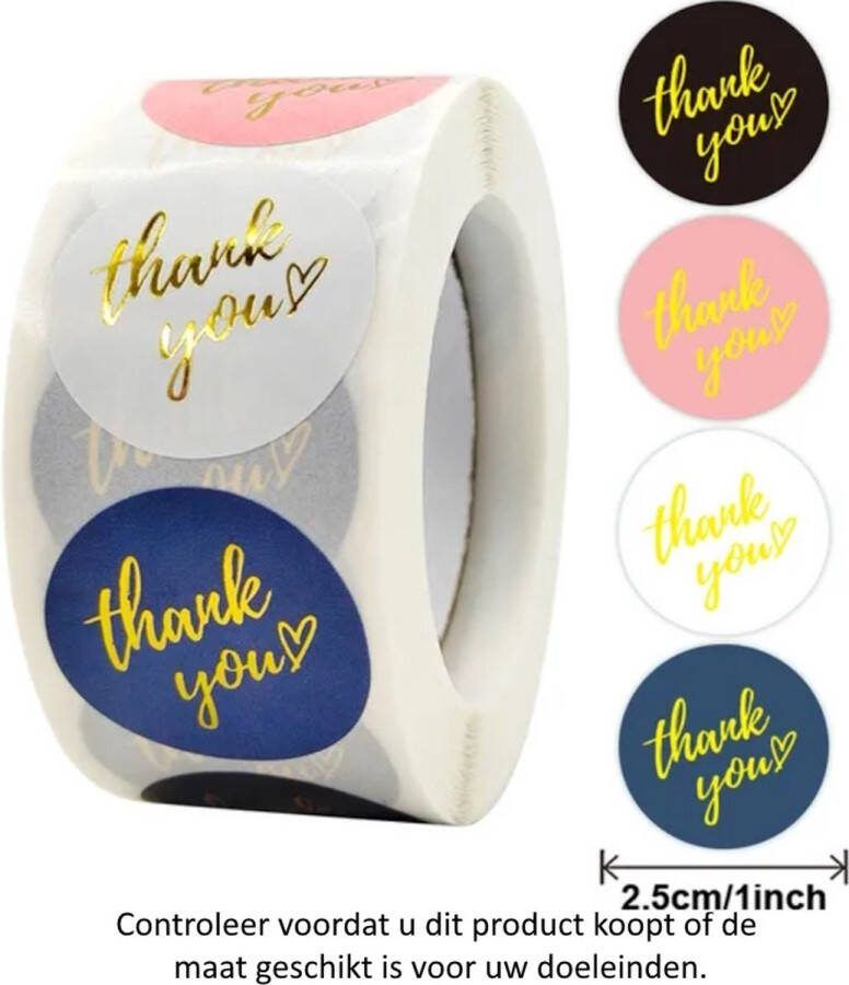 Rol met 500 stijlvolle Thank You stickers in 4 kleuren 2.5 cm diameter Dankje Bedankt Celebration Feestje Bruiloft Verlovingsfeest Decoratie Versiering Verjaardag