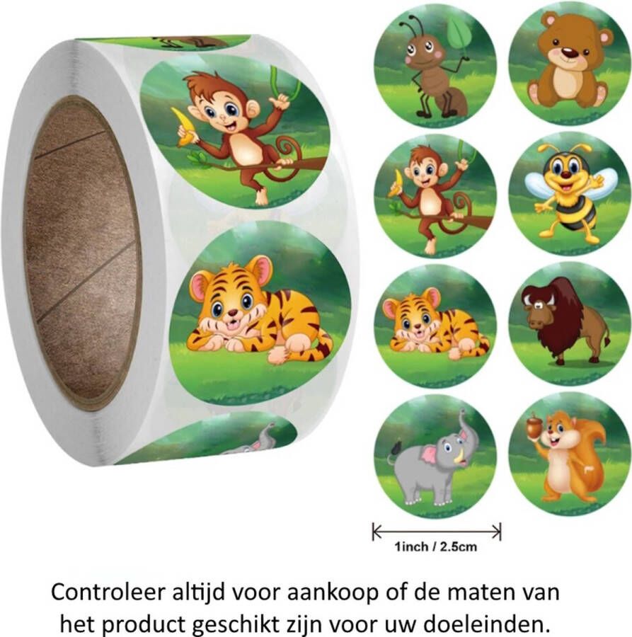 Rol met 500 Wilde Dieren stickers 2.5 cm diameter Wild Animals Dierentuin Zoo Cartoon Schattig Krekel Beer Aap Bij Tijger Buffel Olifant Eekhoorn Decoratie Versiering Verjaardag