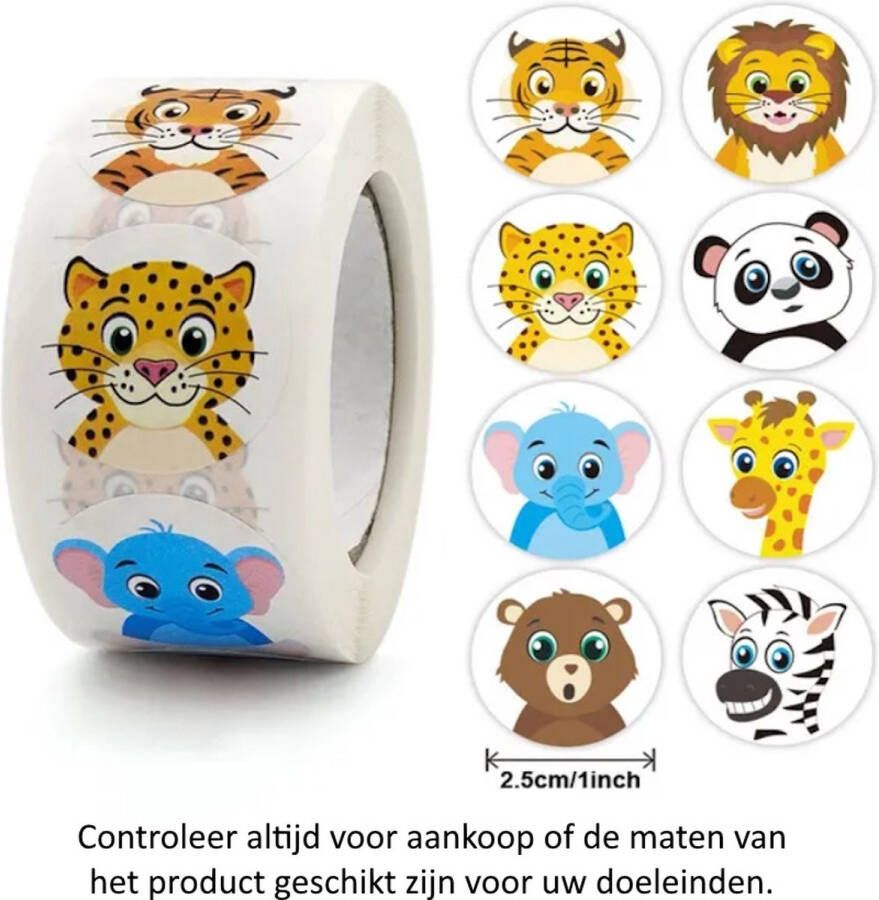 Rol met 500 Wilde Dieren stickers 2.5 cm diameter Wild Animals Dierentuin Zoo Cartoon Schattig Leeuw Tijger Puma Panda Olifant Giraffe Beer Zebra Decoratie Versiering Verjaardag