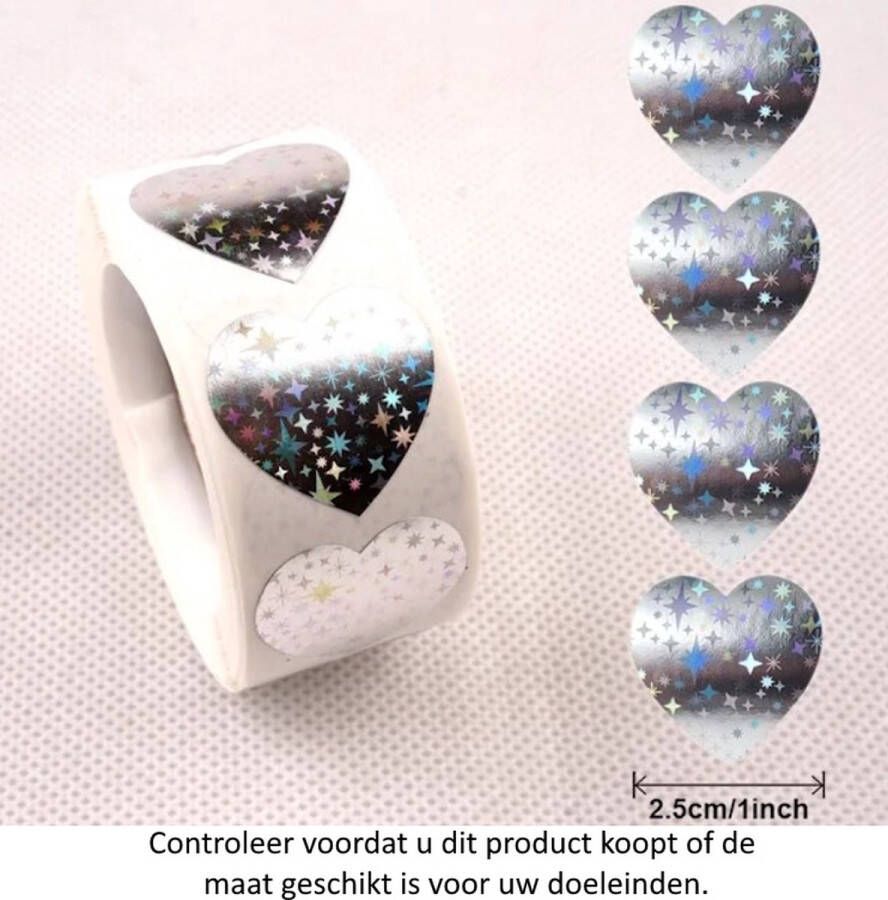 Rol met 500 Zilverkleurige Hartjes stickers 2.5 cm diameter Heart Hearts Love Liefde Valentijnsdag Cupido Compliment Toets Docent Leraar Meester Juf School Studie Beloningsstickers Decoratie Versiering Verjaardag