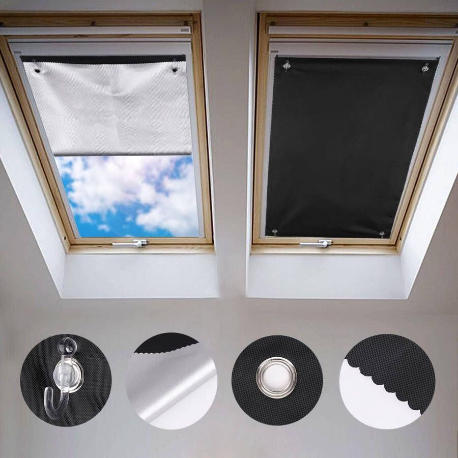 Rolgordijn voor dakraam thermische zonwering zilveren coating verduisterend rolgordijn voor (zonder boren met zuignappen afmetingen 96x120 cm)