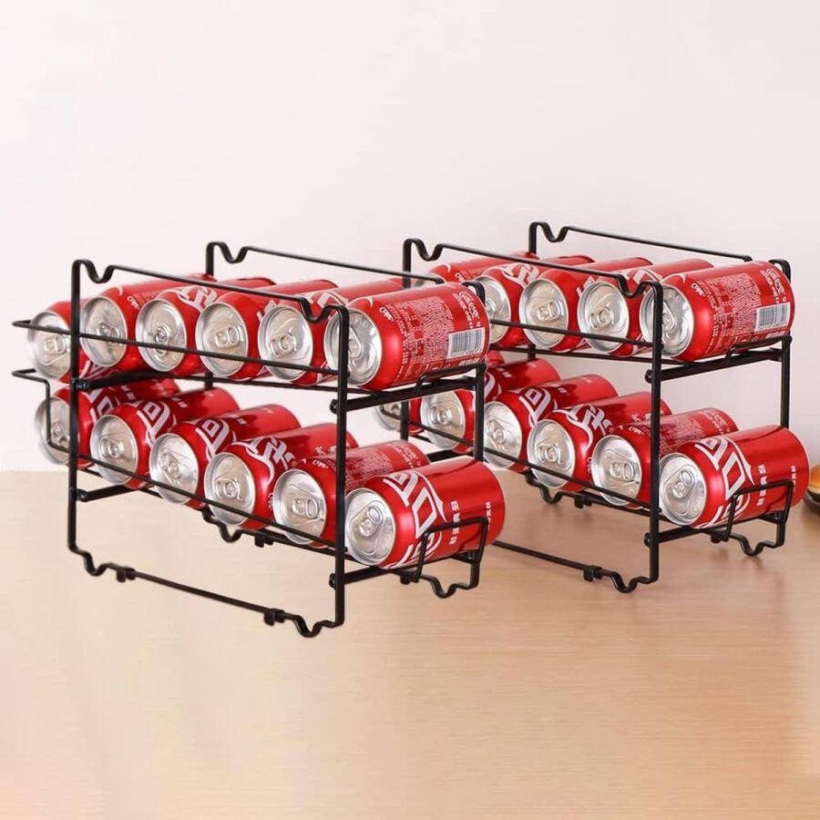 Rollenbakdispenser [2 stuks] metalen frisdrank bierblikjes-organisator stapelbaar drankblikje-opbergrek keukenkast voorraadkast aanrecht. rolling can dispenser
