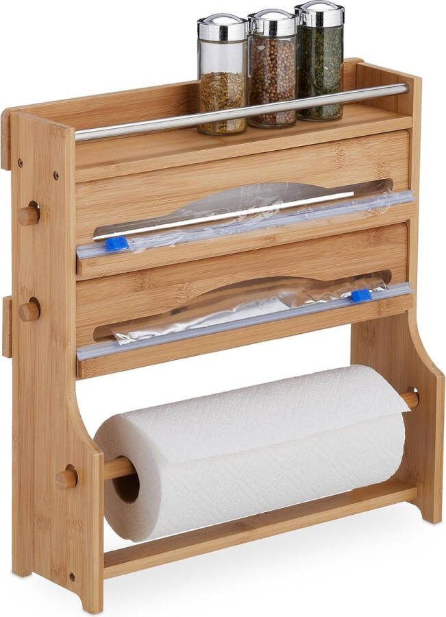 Rollenhouder voor aluminiumfolie vershoudfolie keukenrol kruidenrek bamboe HBD: 40x40x11 5 cm natuur