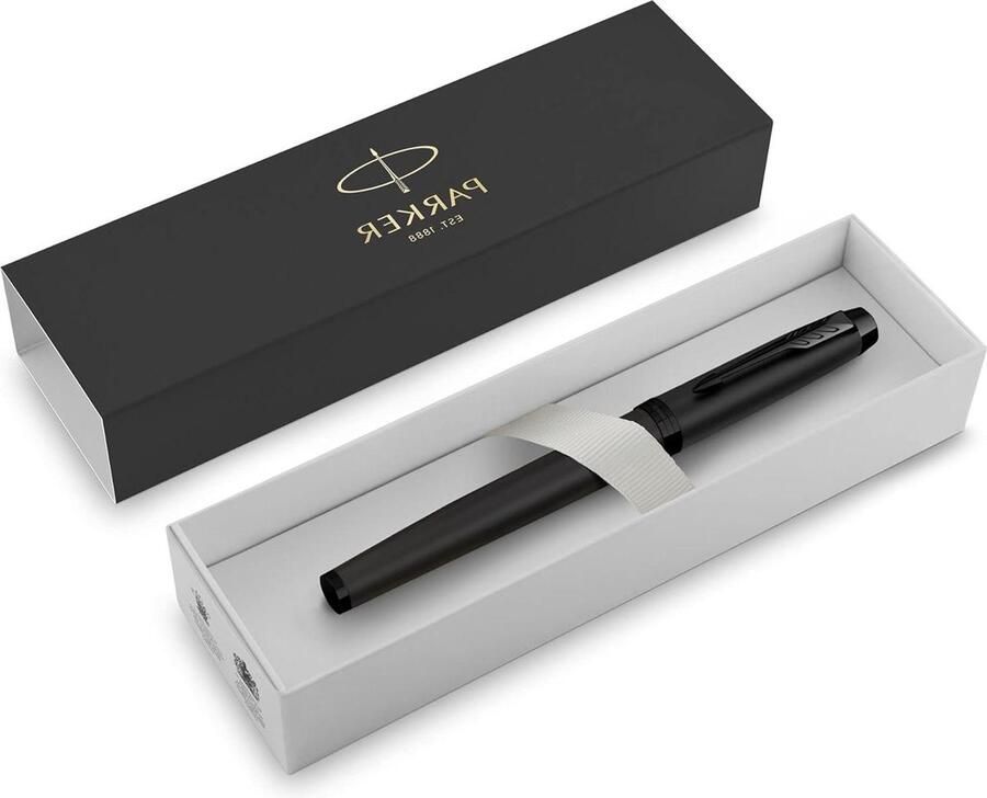 Rollerball Pen Matzwart met zwarte PVD Fine Point en zwarte inktvulling Geschenkdoos