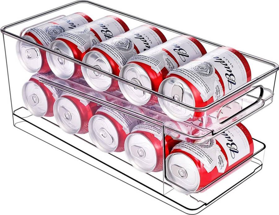 Rolls Koelkast Organizer Kan Dispenser Kan Houder voor Drankjes Bier Mousserende Frisdrank Opslagruimte 10 Standaard Maat Blikjes 330ML BPA Vrij Gemaakt van Plastic Transparant