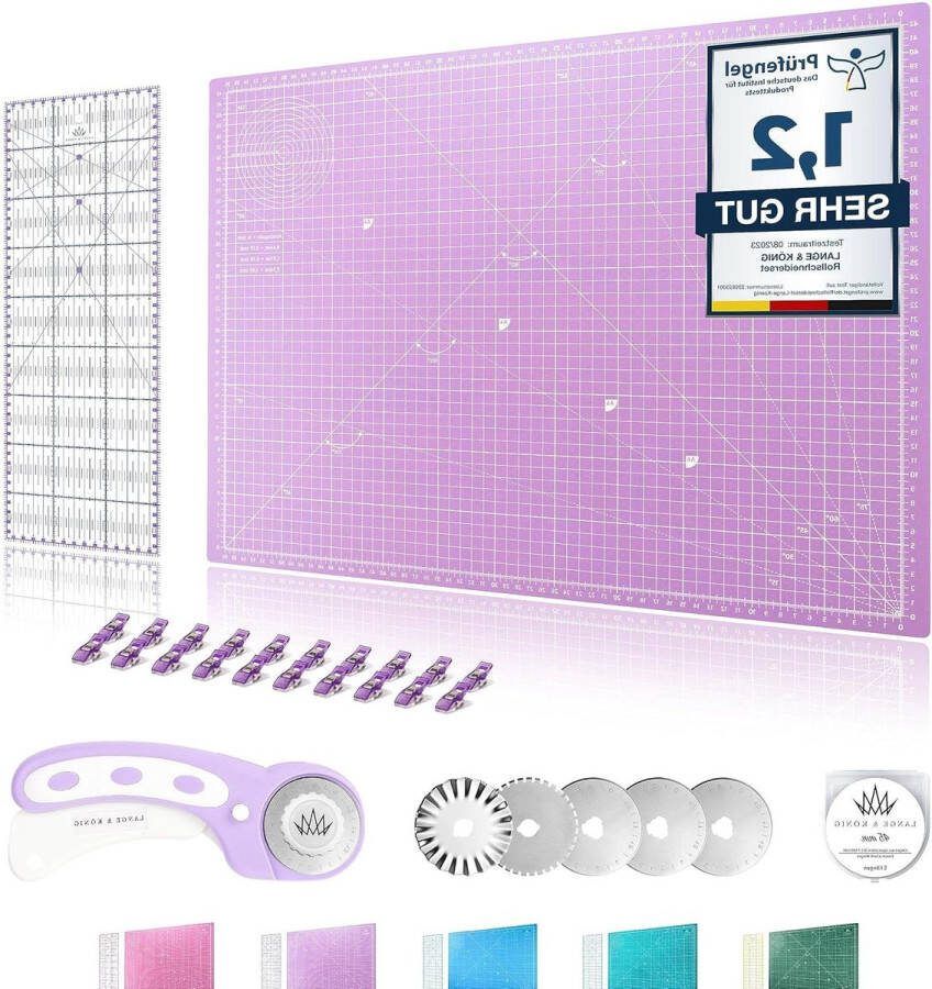 Rolsnijders in 3 maten 5 kleuren Snijmat Reservemesjes Patchwork-liniaal 20 stofklemmen Naaitoebehoren A2 set lavendelpaars